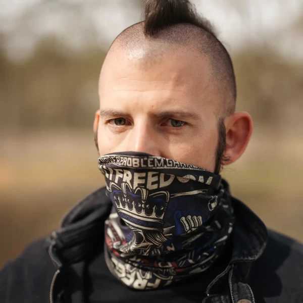 Kappa tube scarf worn on a custom ride for light protection and urban style