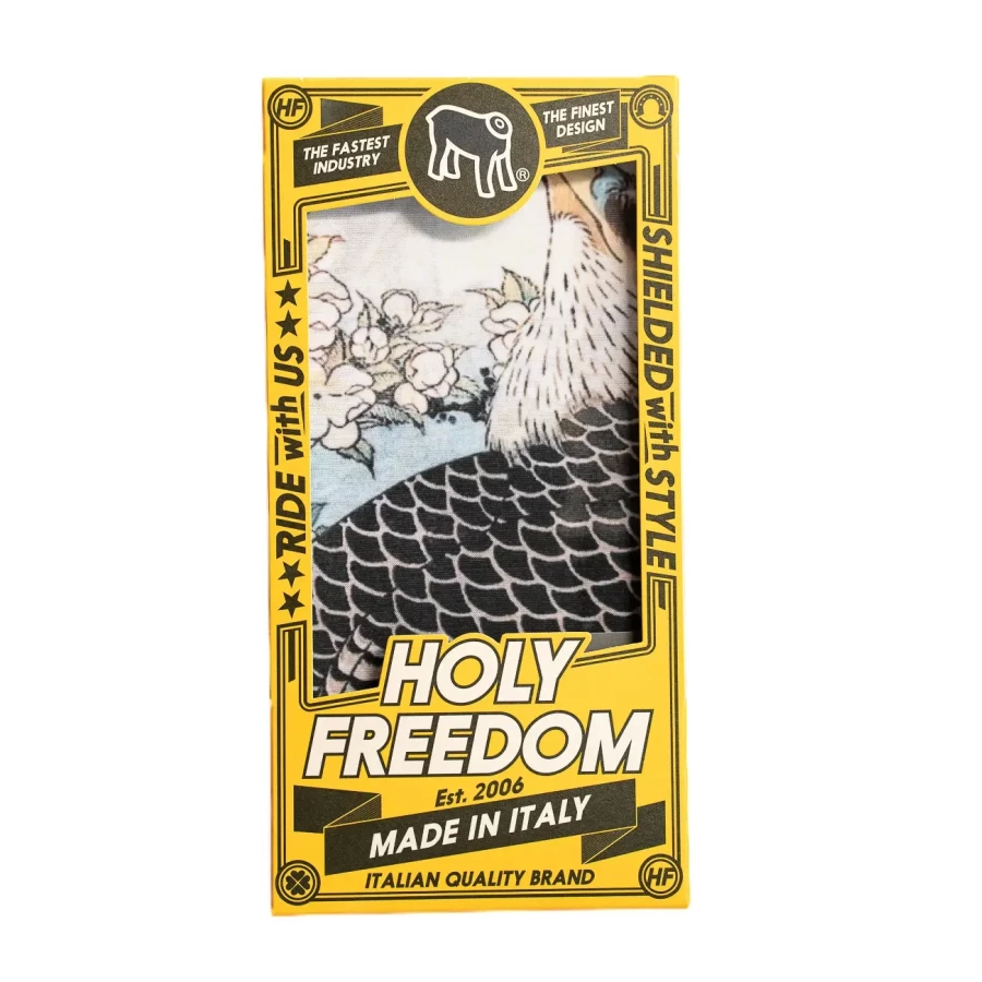 Dettaglio della grafica Rapace originale Holyfreedom su tessuto PrimaLoft®.