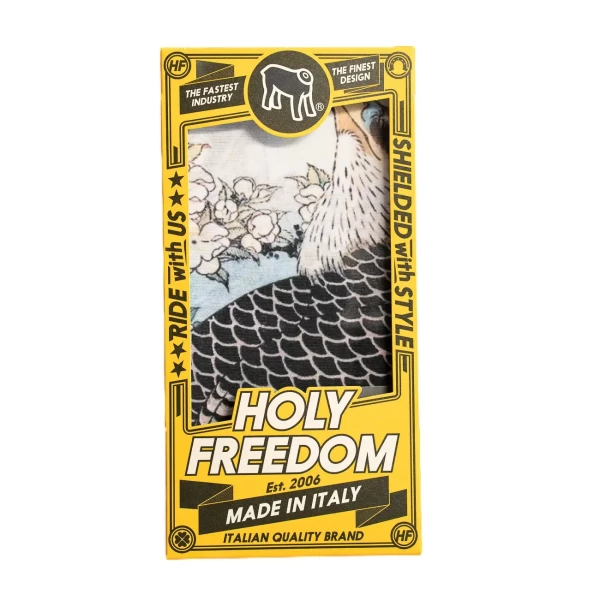 Dettaglio della grafica Rapace originale Holyfreedom su tessuto PrimaLoft®.