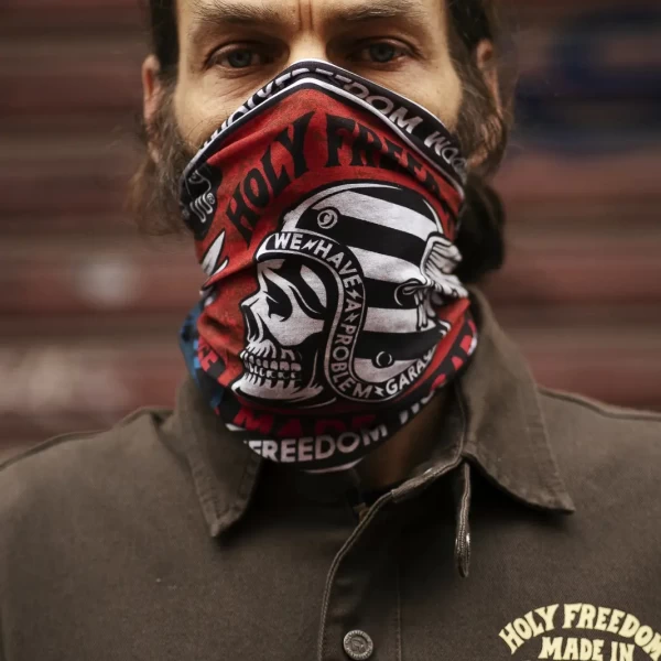 Close-up of the original Poker Skull graphic by Holyfreedom on PrimaLoft® fabric.