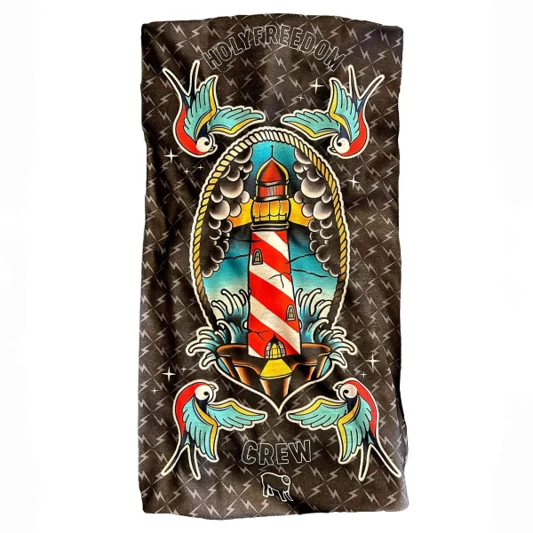 Front view of the Lighthouse motorcycle tube scarf in Drykeeper® Sanitized® fabric.