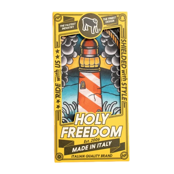 Graphic detail on the Lighthouse multifunctional tube scarf with vintage custom styling.