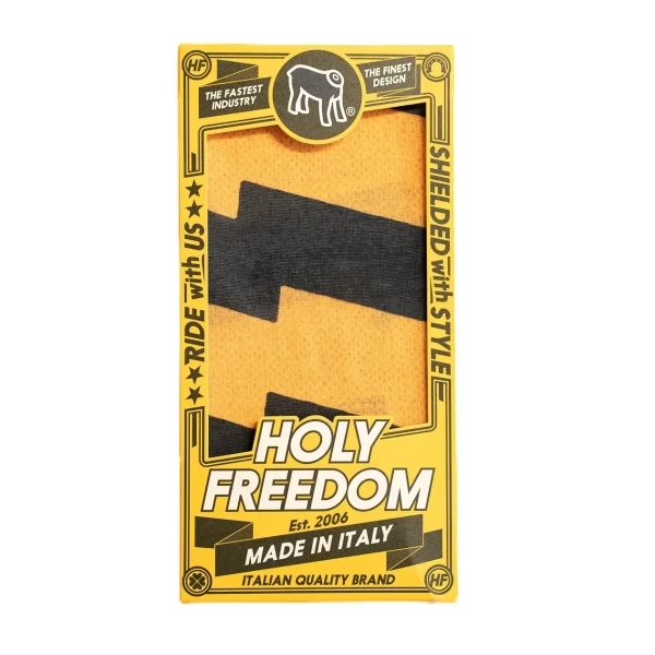 Graphic detail of the Flash multifunctional tube scarf with original Holyfreedom print.