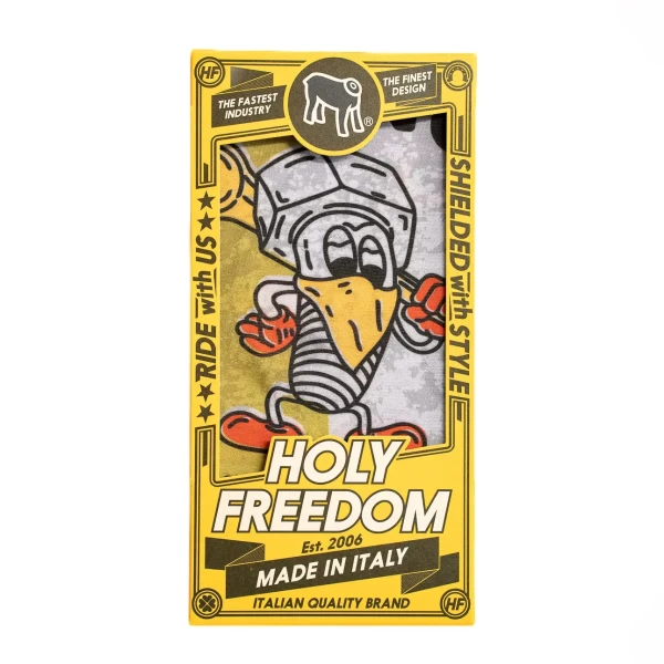 Dettaglio grafica originale Revenge Holyfreedom, accessorio moto vintage dal carattere forte.