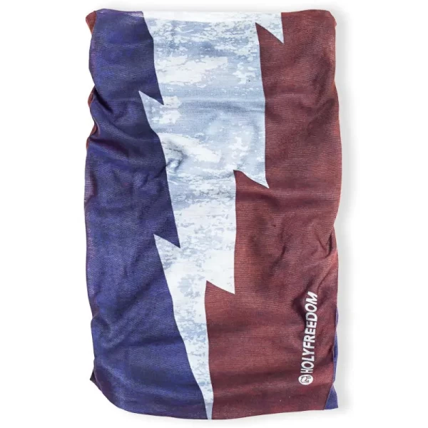 Holyfreedom Civil War PrimaLoft tube scarf worn as a warm neck gaiter on a motorcycle