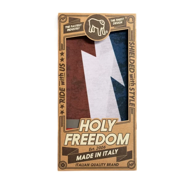 Holyfreedom Civil War PrimaLoft tube scarf worn as a warm neck gaiter on a motorcycle 2