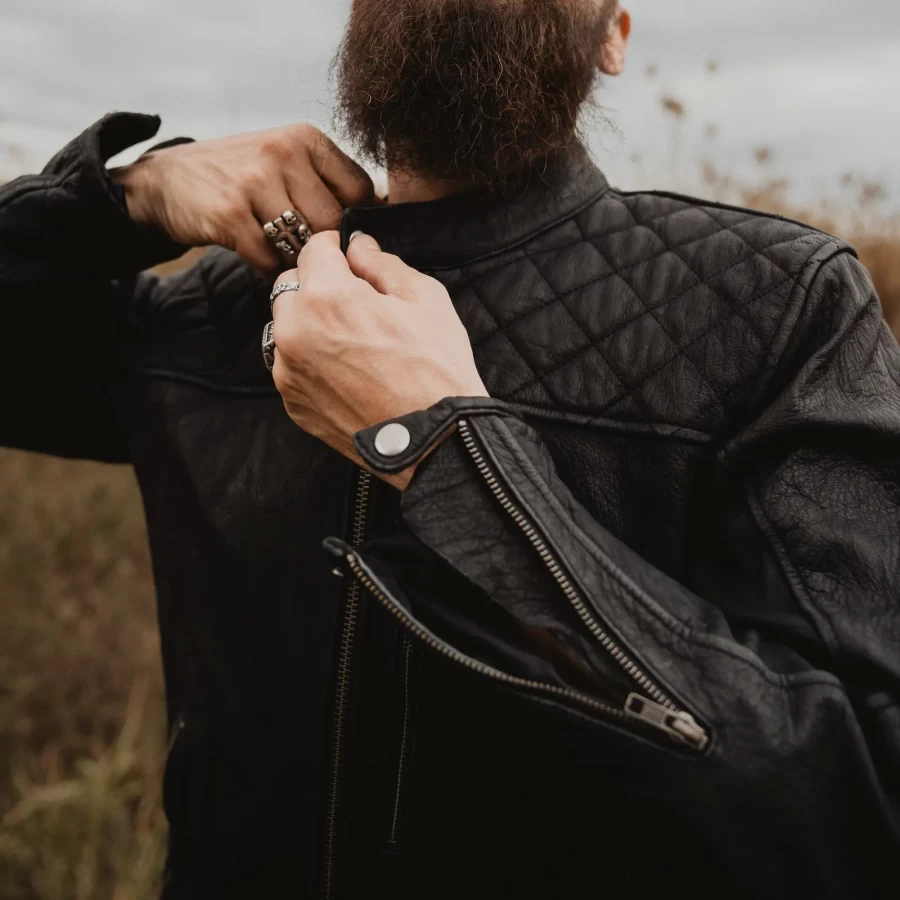 Close-up of certified leather and Holyfreedom finishing, clean and authentic.