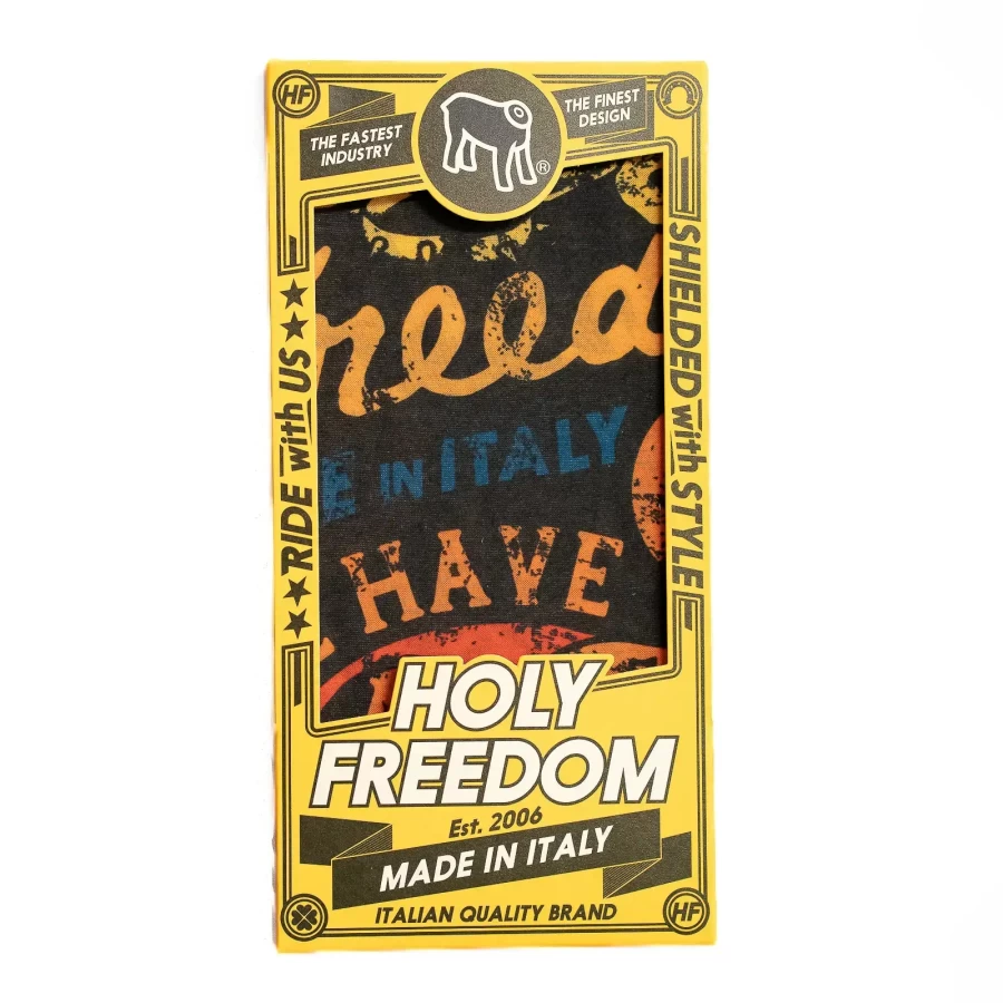 Dettaglio grafico del tubolare moto multifunzione Flower Power con stampa iconica Holyfreedom.