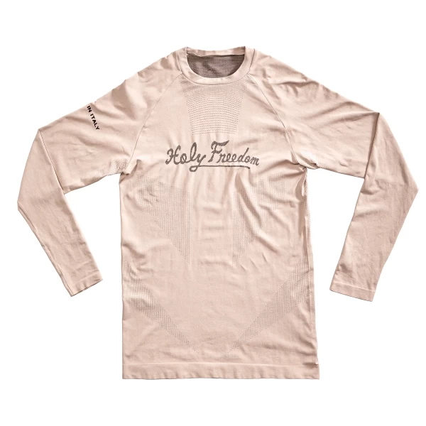 Vista frontale della Pelle Off White Holyfreedom, maglia tecnica moto a manica lunga.