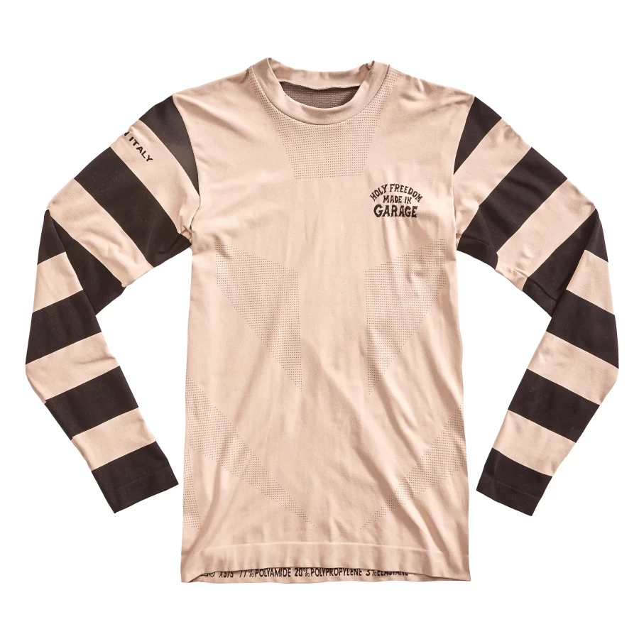 Vista frontale della Gattabuia White, maglia tecnica bianca a manica lunga.
