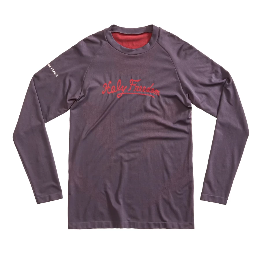 Vista frontale della Pelle Grey Holyfreedom, maglia tecnica moto a manica lunga.