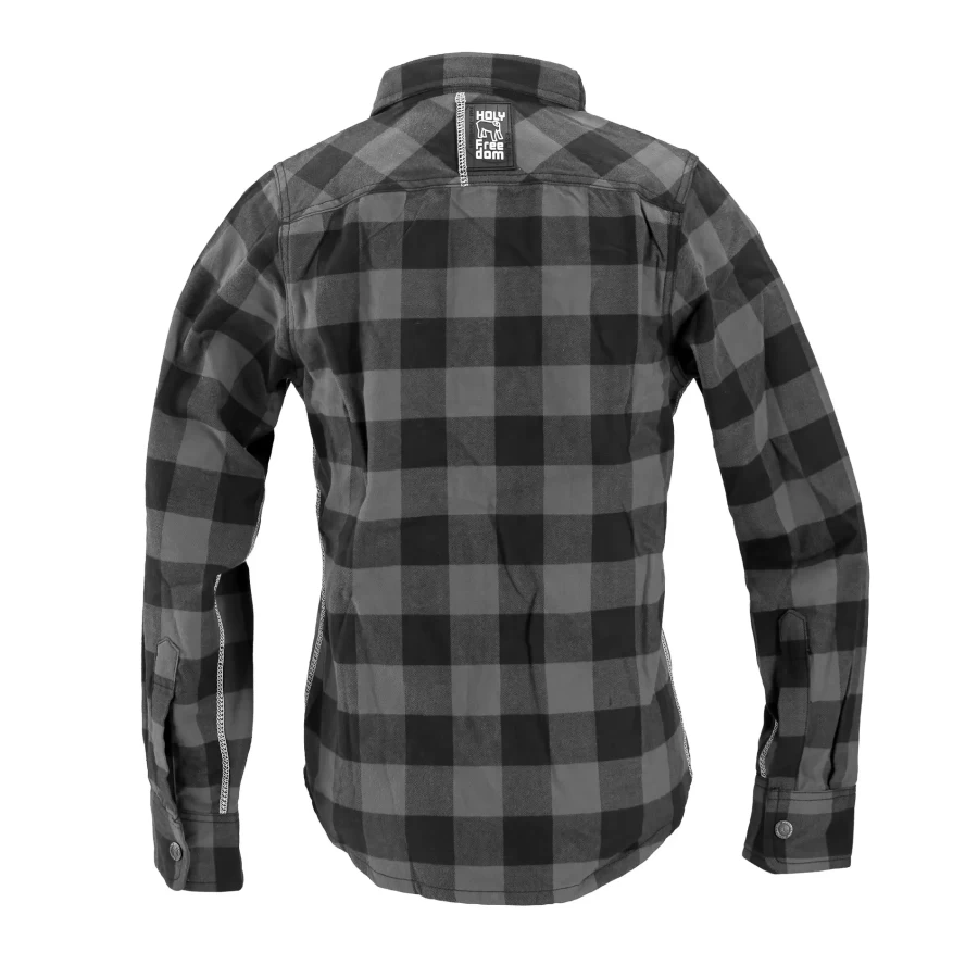 Holyfreedom grey flannel shirt, front view with clean biker fit and casual layering.