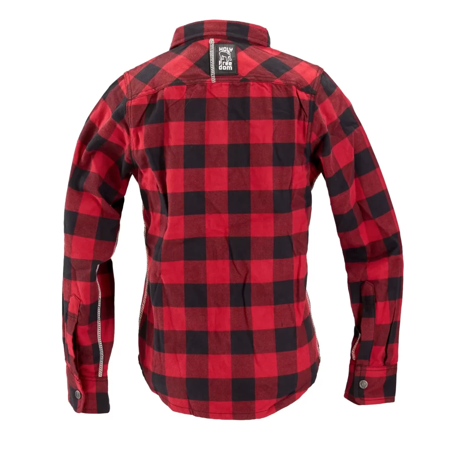 Camicia flanella moto vintage rossa Holyfreedom, vista frontale con taglio regular.