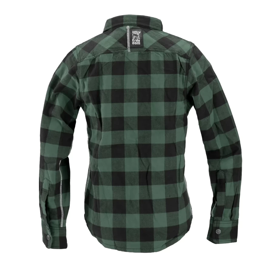 Camicia flanella moto vintage verde Holyfreedom, vista frontale con taglio regular.