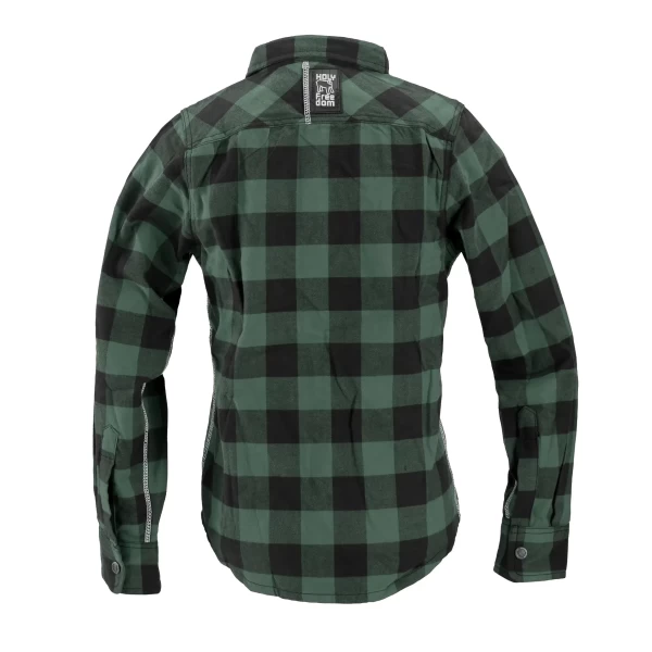 Camicia flanella moto vintage verde Holyfreedom, vista frontale con taglio regular.