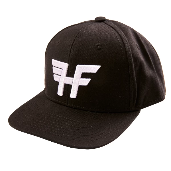 Front view of Holyfreedom trucker cap with original vintage moto graphic and curved visor.