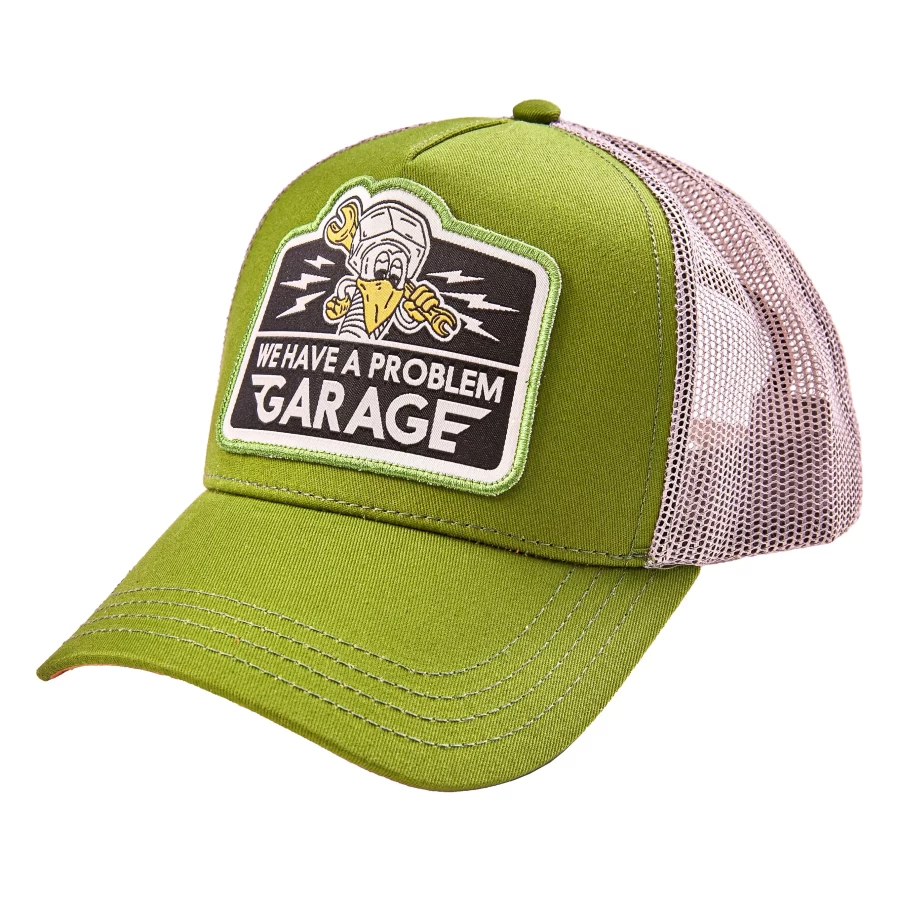 Vista frontale del cappellino moto vintage Holyfreedom Evergreen, look pulito e biker.