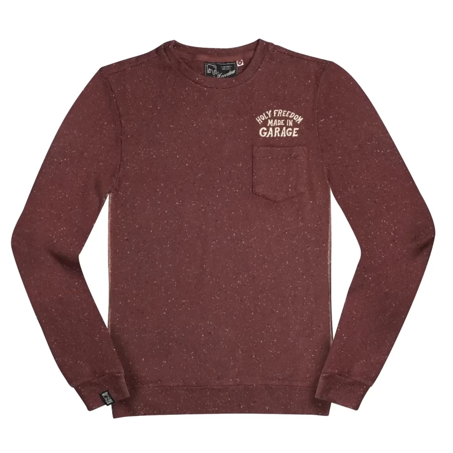 Felpa Holyfreedom Zizo Bordeaux frontale, taglio comodo e colore vissuto per stile moto vintage.