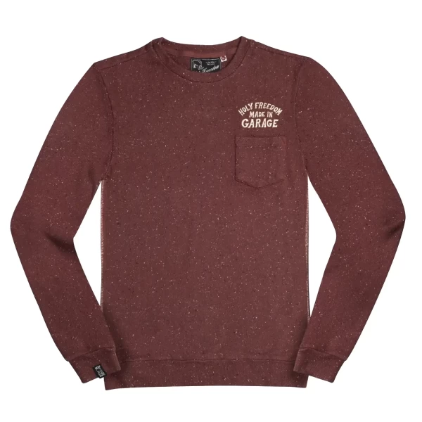 Felpa Holyfreedom Zizo Bordeaux frontale, taglio comodo e colore vissuto per stile moto vintage.