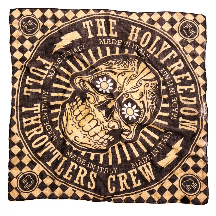Cicano motorcycle tube scarf front view with vintage artwork and lightweight fit.