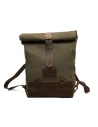 Front view of the Bushcraft Green roll-top motorcycle backpack with reinforced straps