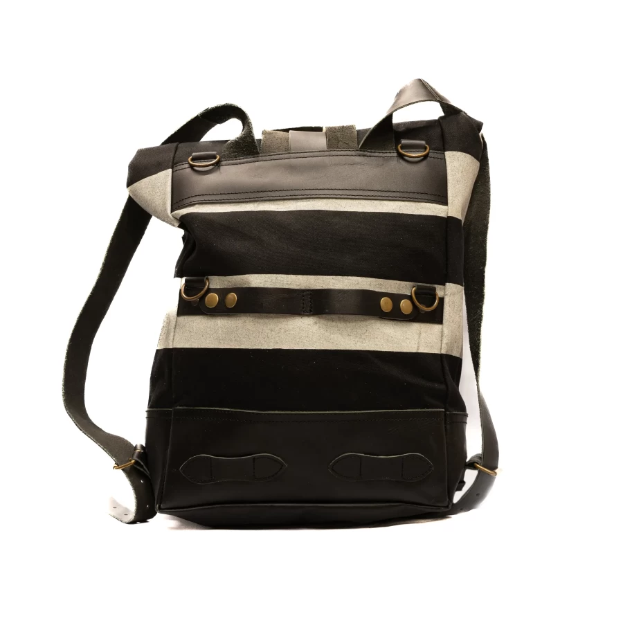 Front view of the Folsom Pack roll-top motorcycle backpack with a clean urban profile