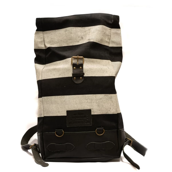 Front view of the Folsom Pack roll-top motorcycle backpack with a clean urban profile