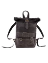 Front view of the Back to Black roll-top motorcycle backpack with a clean black finish
